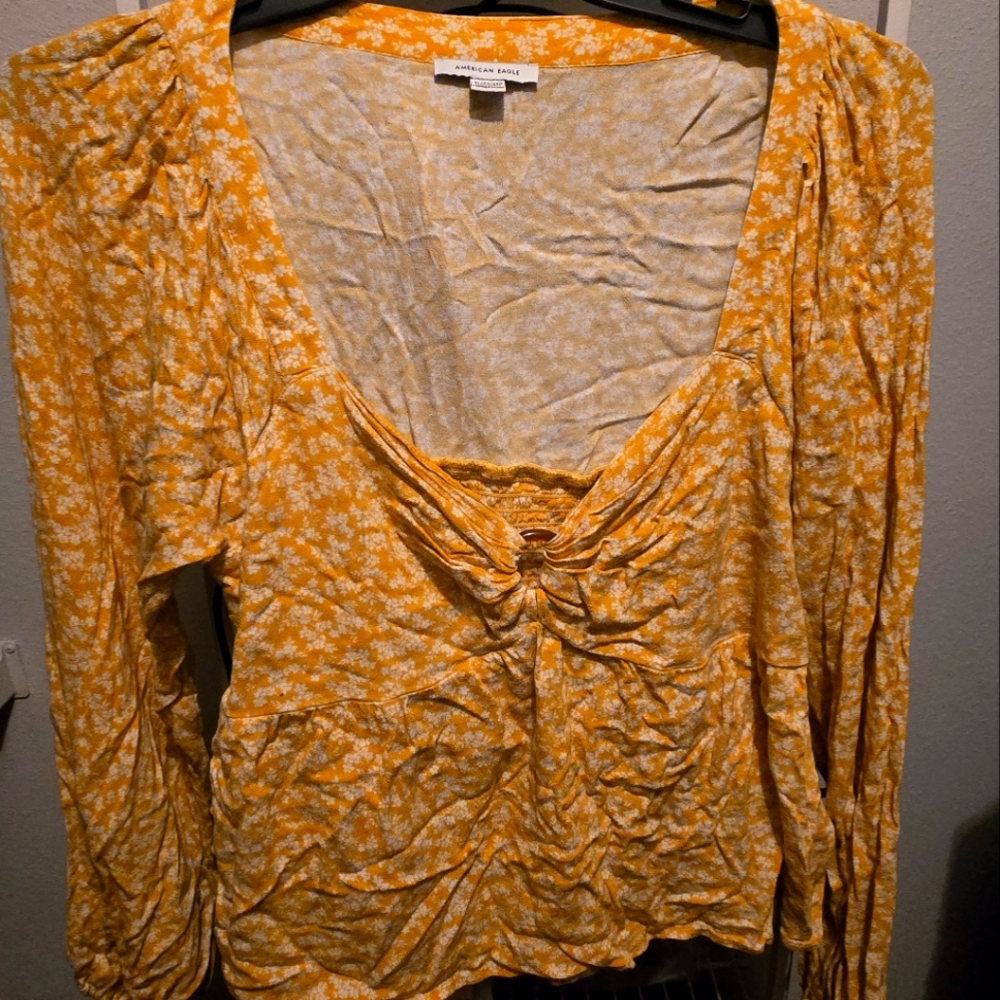 Women's American Eagle Yellow Ring Front Babydoll Top (Size XL)